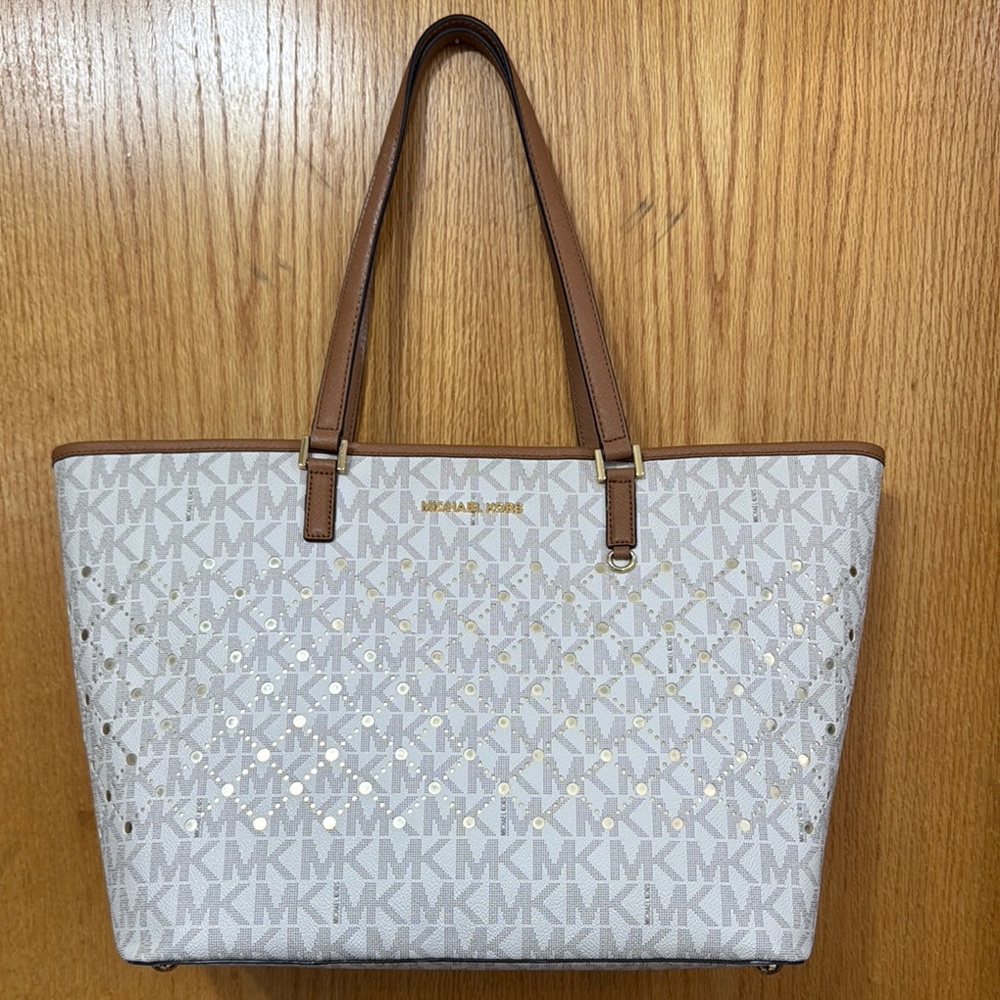 Michael Kors Brown and Cream Tote Bag Jet Set Tote